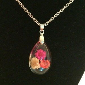 Necklace Pink Orange Suspended Flowers L1024